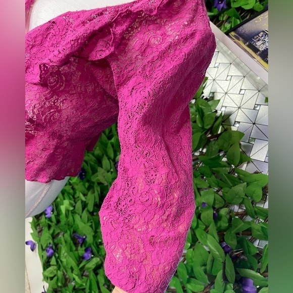 Pink Fusia Lace Cropped Ruffle Cotton Blend Cardigan Women’s 1X by Notations - Picture 5 of 12